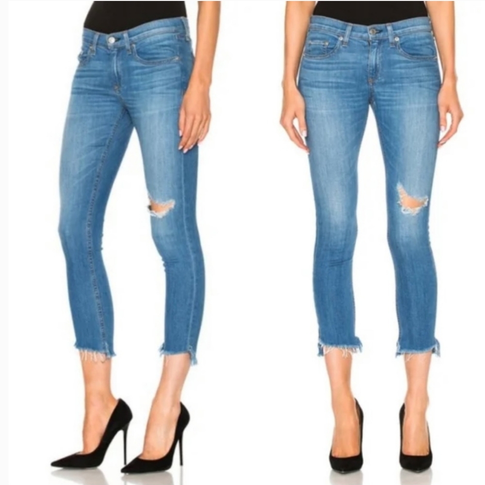 Rag & Bone USA Made Distressed Raw Hem Capri Denim Jeans Cropped Skinny 26